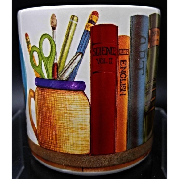 Potpourri Designs 1995 Denny Buckhart Teacher's Books Globe Cup Mug 11oz Vintage - Picture 1 of 6